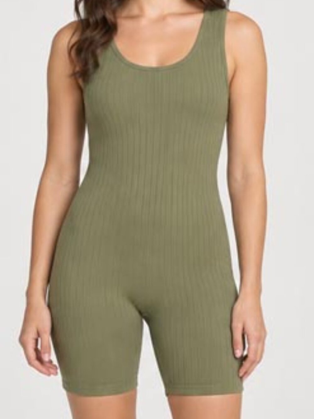 Women’s Sage Ribbed Bodycon Romper | Sleeveless One-Piece | Size S/M